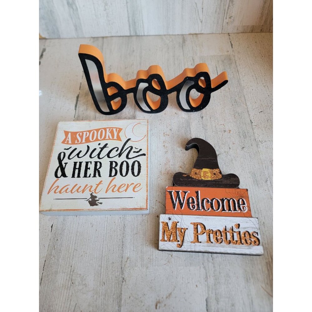 Variety wooden‎ Halloween sign boo witch haunt set home decor figure